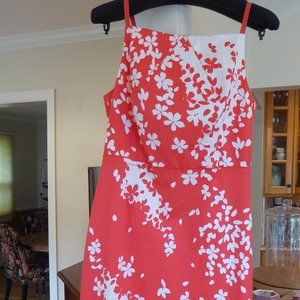 Magaschoni Women's Fitted Spaghetti Strap Sun Dress Orange White Floral Size 4